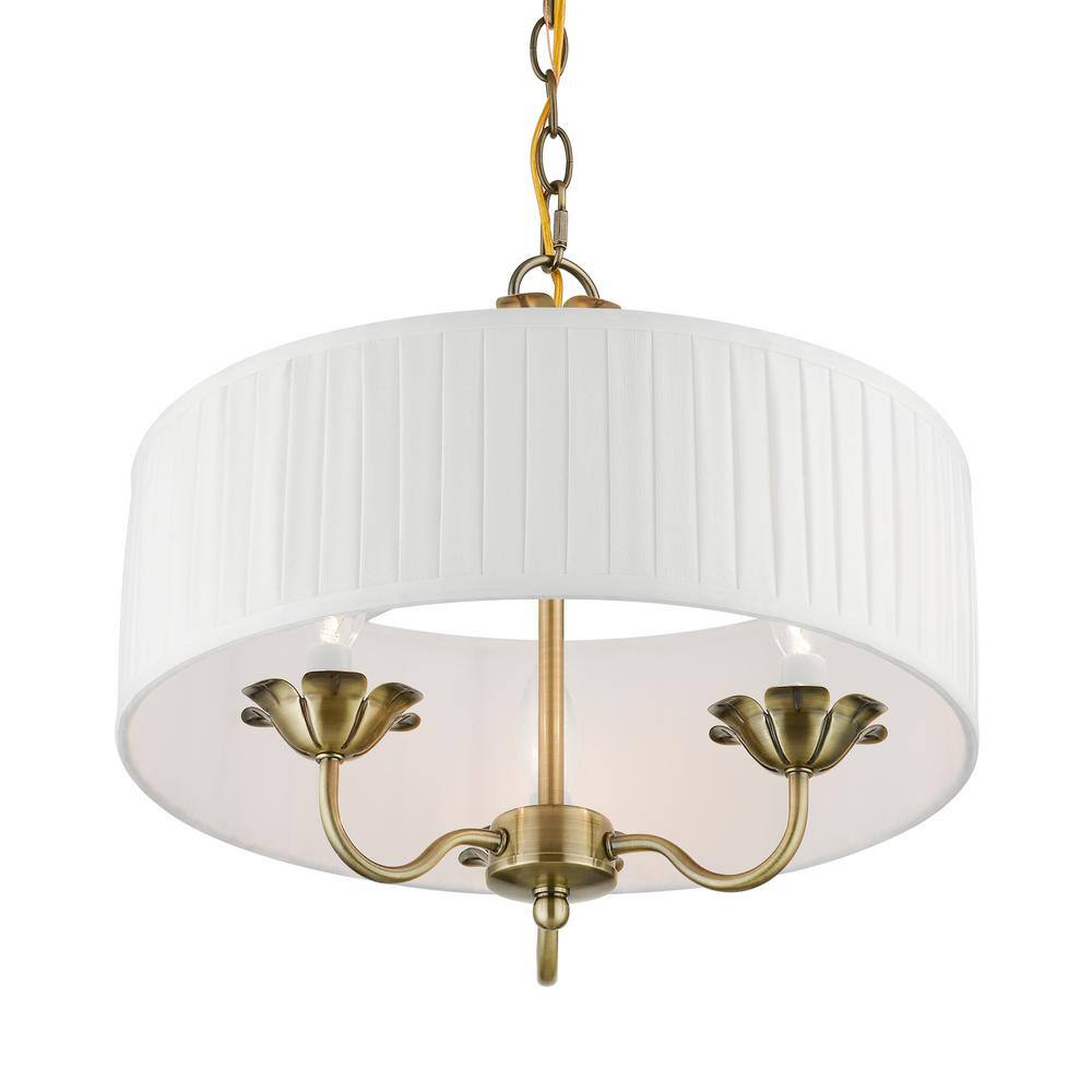 Edinburgh Antique Brass 3-Light Drum Pendant with Pleated Shade