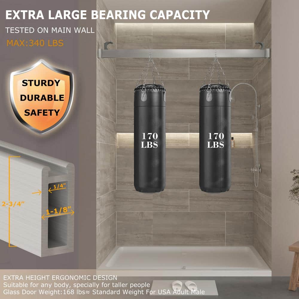 73 in Brushed Silver Frameless Double Sliding Shower Door