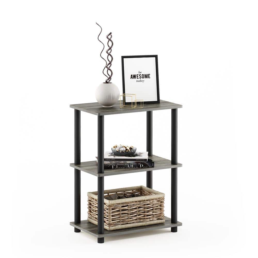 25.04 in. French Oak Gray Plastic 3-shelf Etagere Bookcase with Open Back