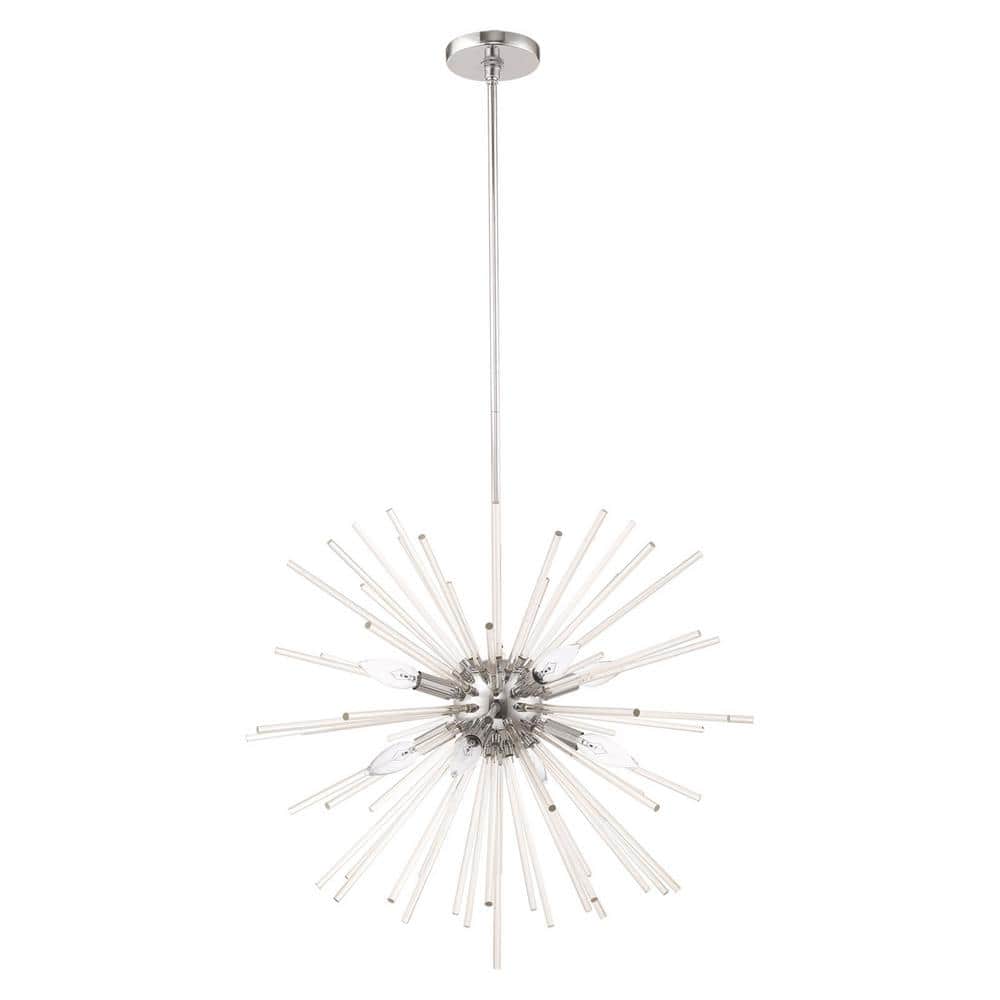 Polished Chrome and Clear Crystal 8-Light Pendant Chandelier