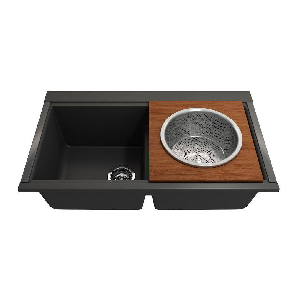 16" Brown Wood Prep Board with Stainless Steel Mixing Bowl