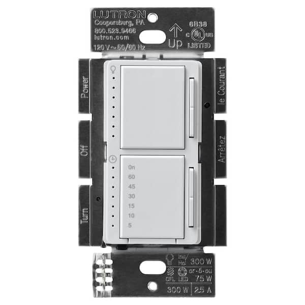Maestro LED+ Dual Dimmer and Timer Switch, 75-Watt LED Bulbs/2.5A Fans, Single-Pole, Palladium (MACL-L3T251-PD)