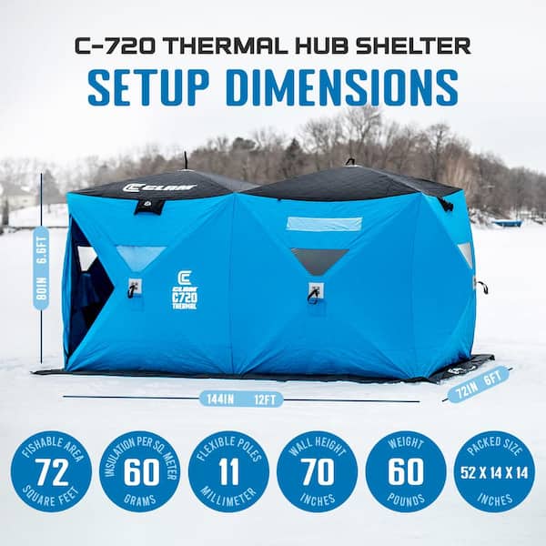 Clam Portable 6 ft. x 12 ft. C-720 Pop Up Ice Fishing Thermal Hub
