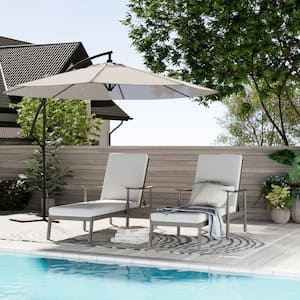2-Piece Aluminum Outdoor Patio Chaise Lounge Set with Webbing Chair Back and Cushions