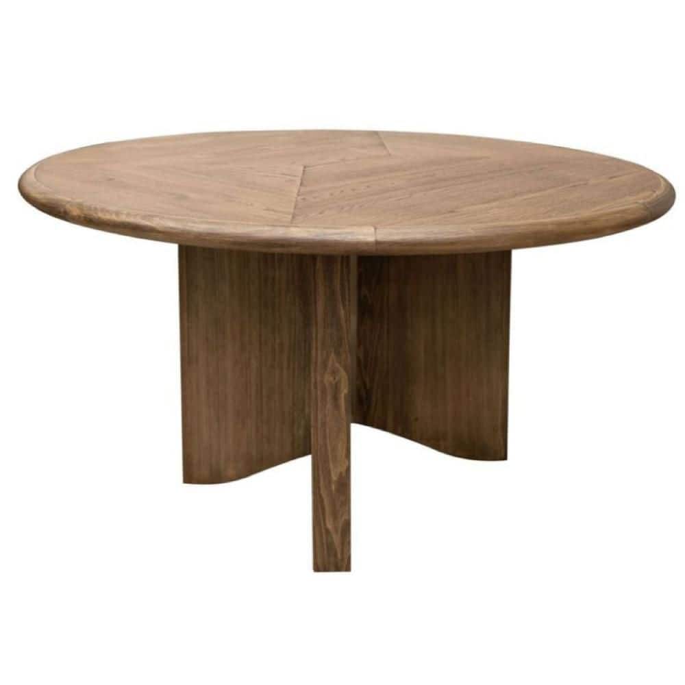 Loe 53.5 in. Walnut Brown Round Wood Coffee Table with Cross Base