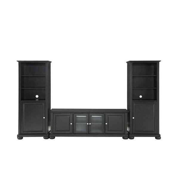 Crosley Alexandria Low Profile TV Stand and 2-Audio Piers in Black