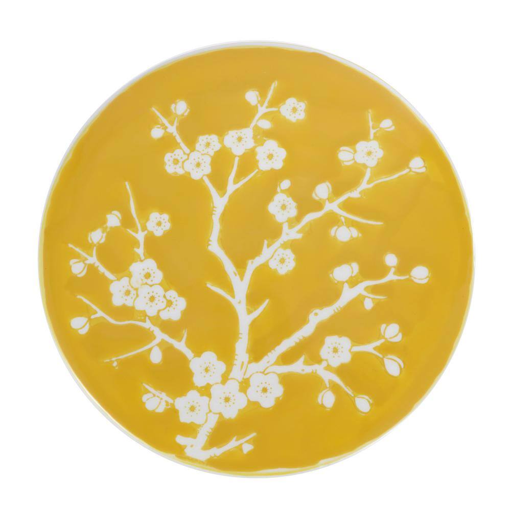 Yellow Ceramic Cherry Blossom Garden Stool 17.75"
