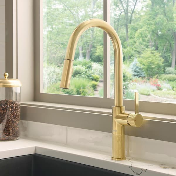 Isola Brushed Gold 17.75 in. H Single Handle Modern Pull Down Sprayer Kitchen Faucet with 360° Spout Swivel