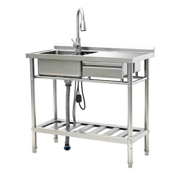 39 in. Freestanding Stainless Steel 1-Compartment Commercial Kitchen Sink with Faucet