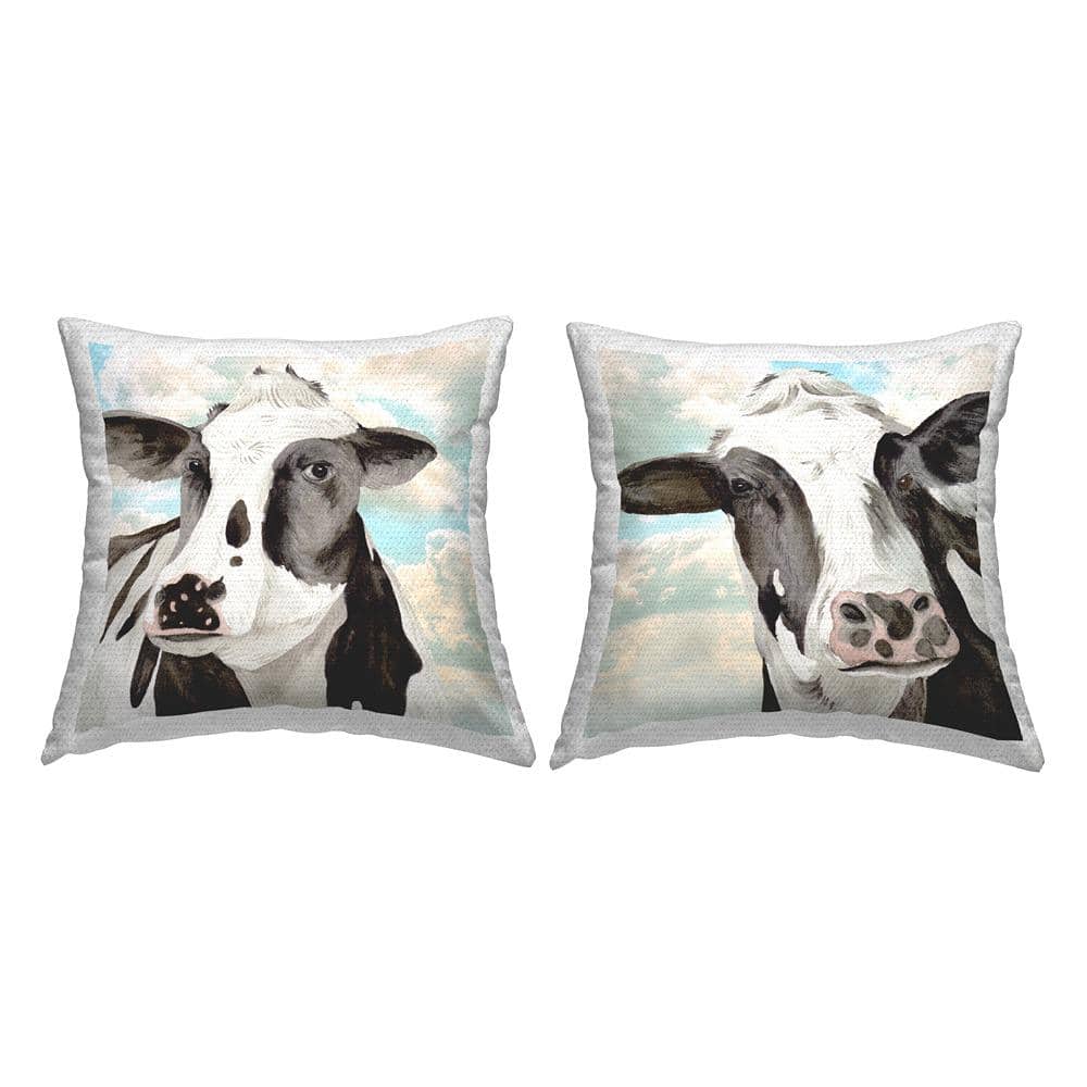 Cow Portrait with Clouds Black Square Outdoor Throw Pillow 2-Pack price history on PriceWatchPro
