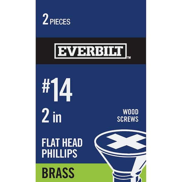 Everbilt #14 x 2 in. Phillips Flat Head Brass Wood Screw (2-Pack)
