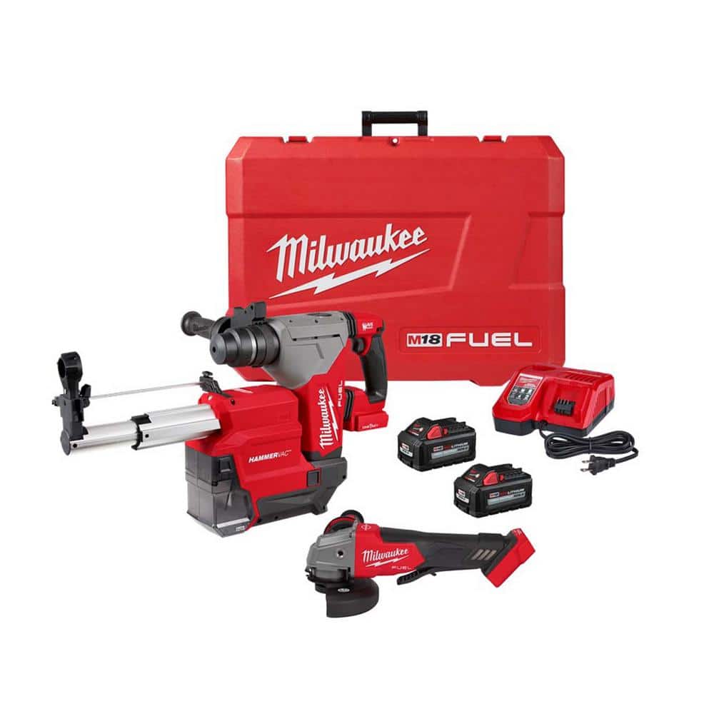 Milwaukee M18 FUEL 18V Lithium-Ion Brushless 1-1/8 in. Cordless SDS-Plus Rotary Hammer/Extractor Kit w/M18 FUEL Angle Grinder -  2915-22