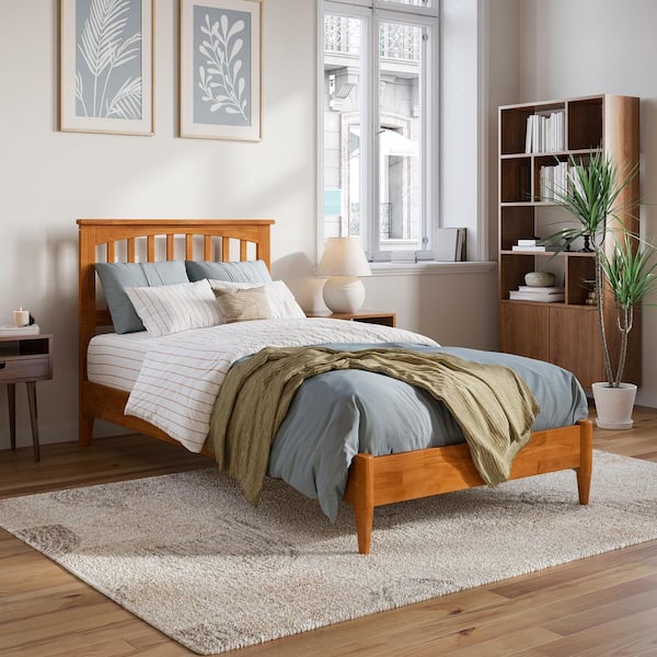 AFI Becket Light Toffee Natural Bronze Solid Wood Frame Twin XL Low Profile Platform Bed