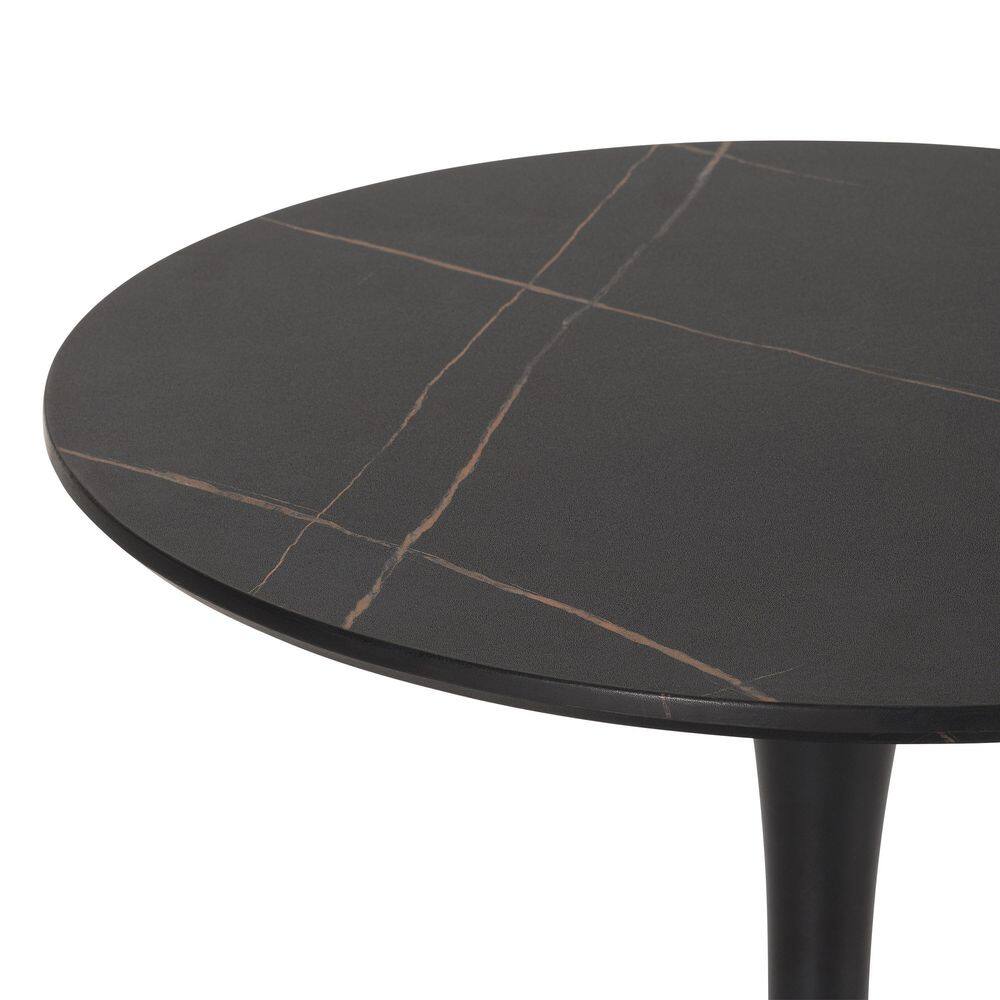 Contemporary Round Marble & Wood Bistro Dining Table