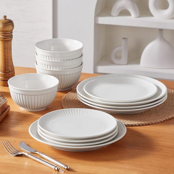 MALACASA 12-Piece White Porcelain Dinnerware Set Service for 4