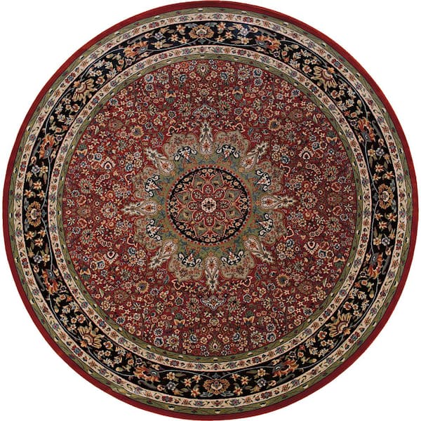 Alyssa Red/Blue 6 ft. x 6 ft. Round Medallion Area Rug