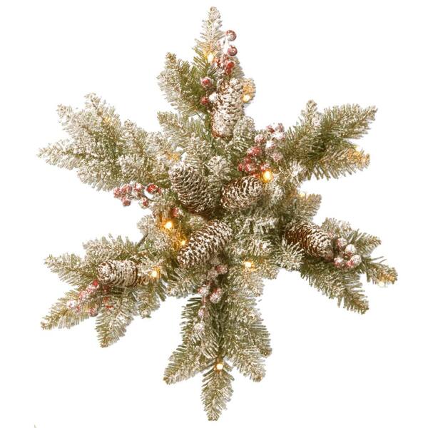 National Tree Company Dunhill Fir Snowy 18 in. Artificial Snowflake with Battery Operated Warm White LED Lights
