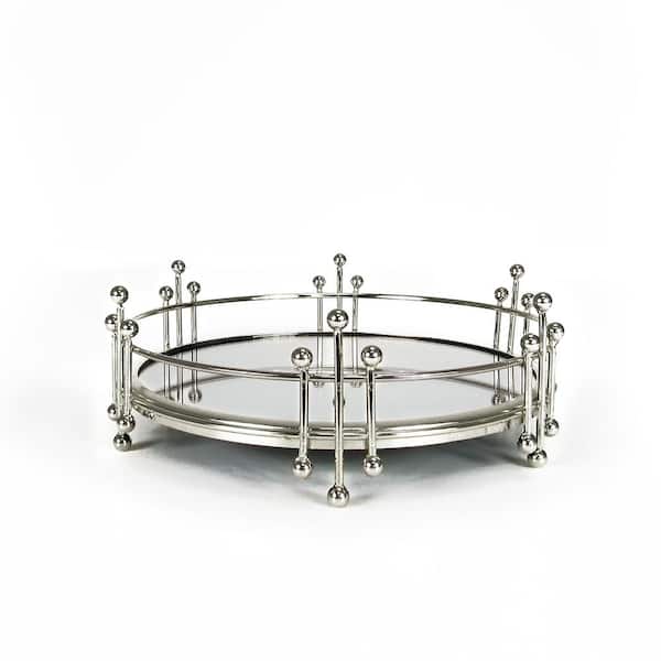 Radiant 10 in. Silver Round Metal Mirror Decorative Tray