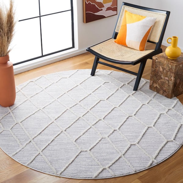 Marrakesh Beige 8 ft. x 8 ft. Round High-low Diamond Area Rug
