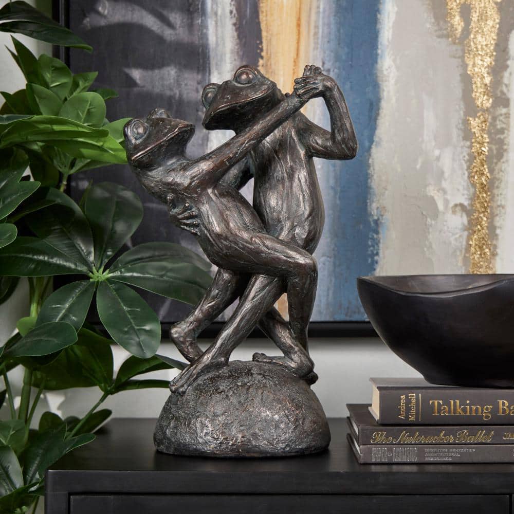 Litton Lane 7 in. x 17 in. Bronze Resin Patina Dancing Frog