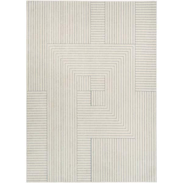 Nourison Washable Decor Cream Blue 7 ft. x 9 ft. Abstract Contemporary Area Rug