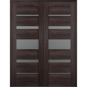 Vona 07-03 72 in. x 80 in. Both Active 5-Lite Frosted Glass Veralinga Oak Wood Composite Double Prehung French Door