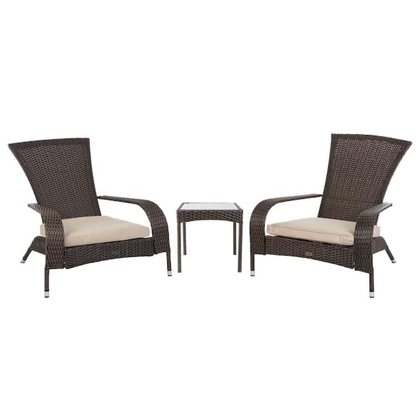 BALKENE HOME Coconino Mocha 3-Piece Resin Wicker Patio Conversation Set with Polyester Tan Cushions