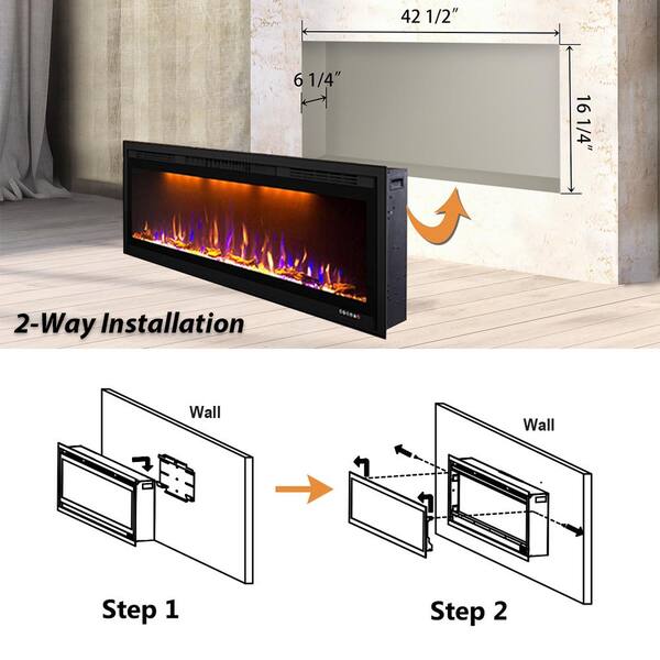 Valuxhome 42 in. 750-Watt/1500-Watt Wall-Mount and Recessed Electric  Fireplace with LED Light, Log and Crystal in Black BI42-HD - The Home Depot