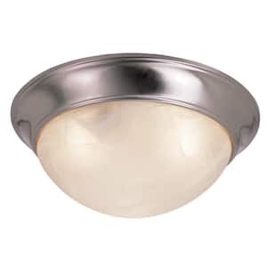 Athena 16 in. 3-Light Brushed Nickel Flush Mount Ceiling Light Fixture with Marbleized Glass Shade