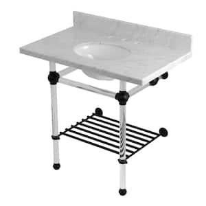 Templeton 36 in. Marble Console Sink with Acrylic Legs in Carrara Marble/Matte Black