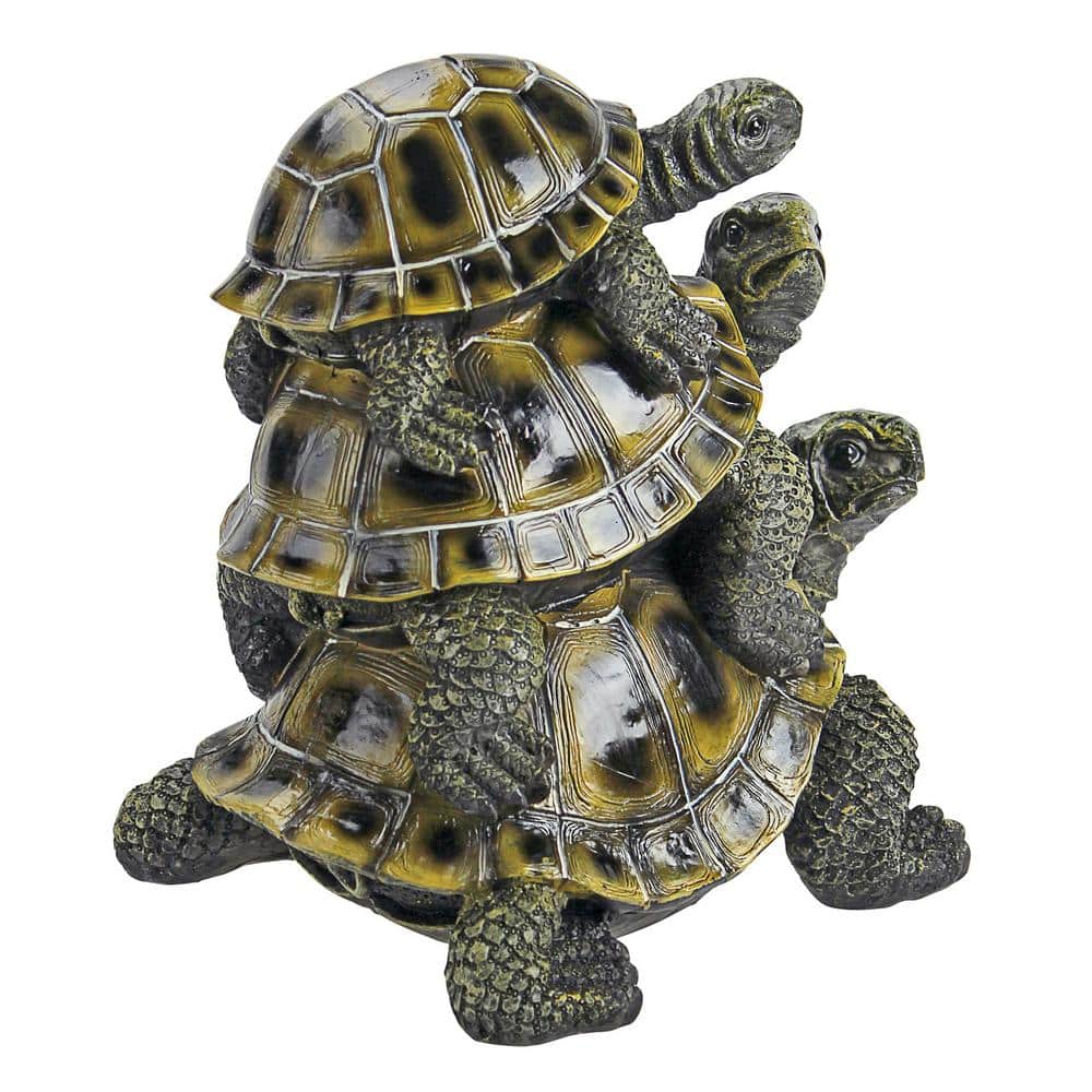 Medium Hand-Painted Resin Stacked Turtle Garden Statue