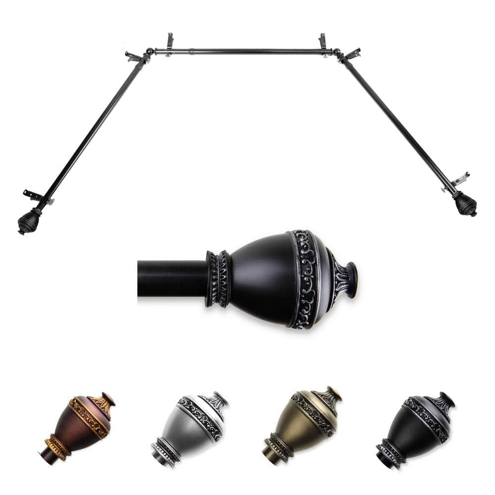 "13/16"" Dia Adjustable 20""-36"", 38""-72"" Bay Window Curtain Rod with Alfonso Finials in Black" price history on PriceWatchPro