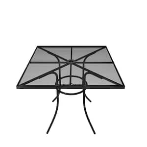 Black Square Steel Mesh Outdoor Dining Table with Umbrella Hole