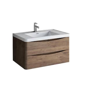 Tuscany 36 in. Modern Wall Hung Vanity in Rosewood with Vanity Top in White with White Basin