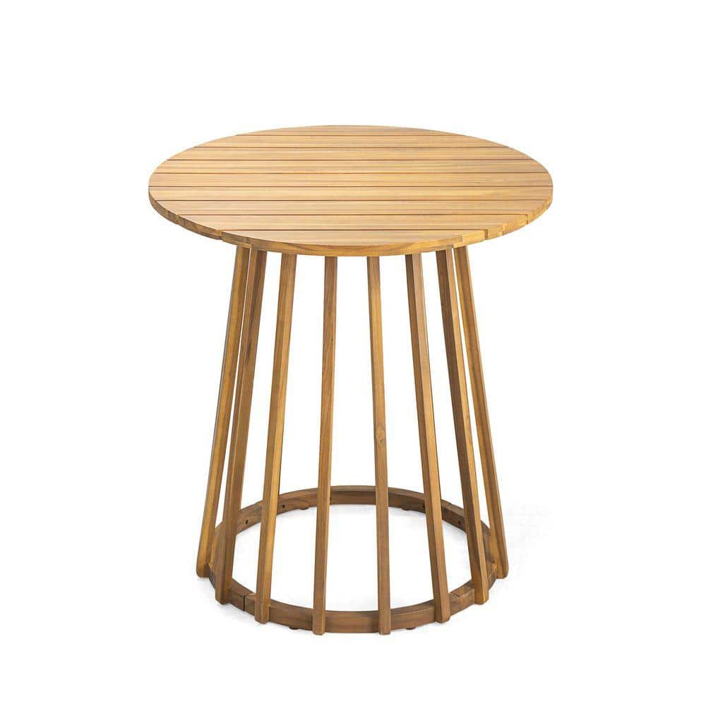 Teak Finish Round Top Outdoor Acacia Wood Dining Table with Slat Design