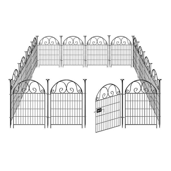 Tall 27 in. Metal Temporary Garden Fence 14 Panels with Gate Black Heavy Duty Animal Barrier for Outdoor Yard