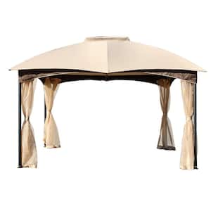 12 ft. x 12 ft. Khaki Metal Frame Outdoor Patio Soft Top Gazebo Party Event Canopy Tent with Mosquito Netting
