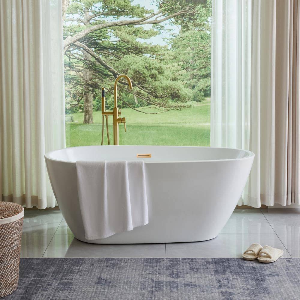 White and Titanium Gold Acrylic Freestanding Soaking Bathtub
