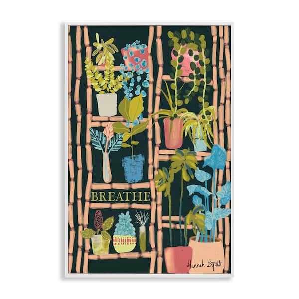 Stupell Industries Plant Shelf on Black by Hannah Byatt White Framed Nature Giclee Art Print 30 in. x 20 in.