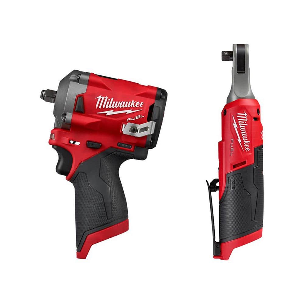 Milwaukee M12 FUEL 12V Lithium-Ion Brushless Cordless Stubby 3/8 in. Impact Wrench with 3/8 in. High Speed Ratchet