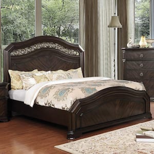 Cambra Brown Wood Frame King Panel Bed with Camelback Design