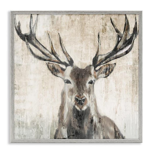 Rustic Deer Elk Wildlife Portrait by Liz Jardine Gray Framed Giclee Art Print Animal 17 in. x 17 in.
