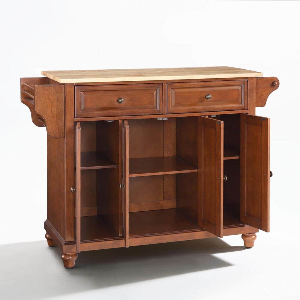 Cambridge Cherry Finish Kitchen Island with Natural Wood Top