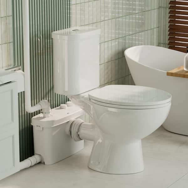 2-Piece Macerating Round Toilet with 0.67 HP Pump for Basement Upflush Systeme, Sewerage Pump for Bathroom Laundry Room