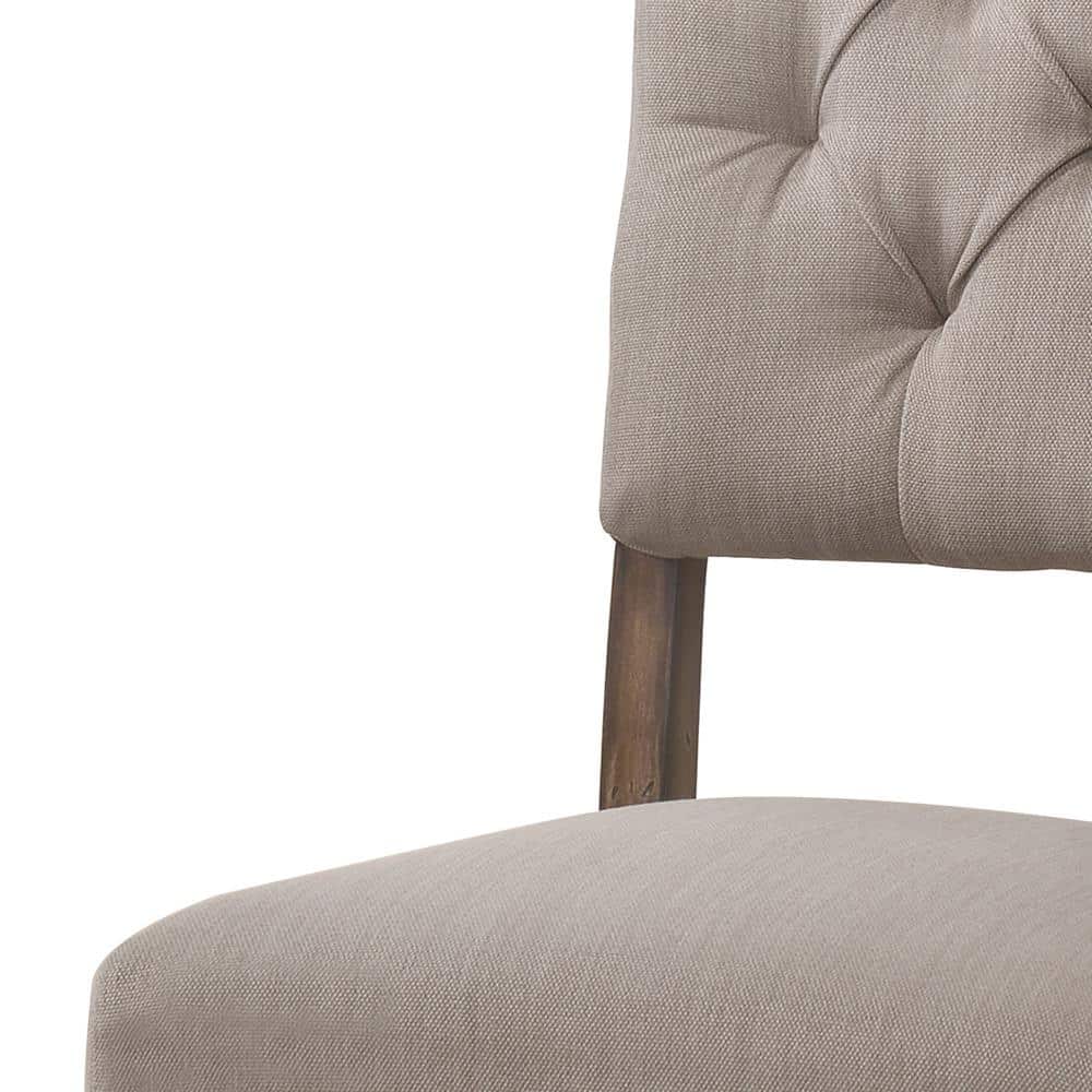 Gray Linen Upholstered High Back Side Chair with Wood Legs