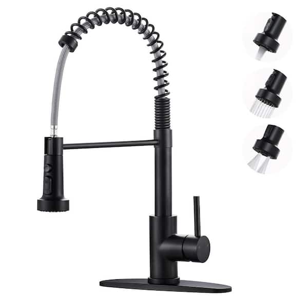 Single Handle Pull Down Sprayer Kitchen Faucet, Stainless Steel Spring Kitchen Sink Faucet in Black