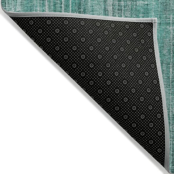 Teal Blue, Aqua, Gray 8 ft. x 10 ft. Woven Striped Polyester Rectangle Indoor/Outdoor Area Rug