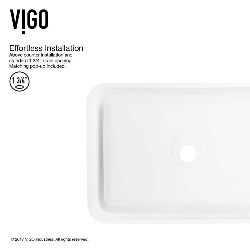 Serene White Stone Rectangular Vessel Bathroom Sink with Modern Faucet