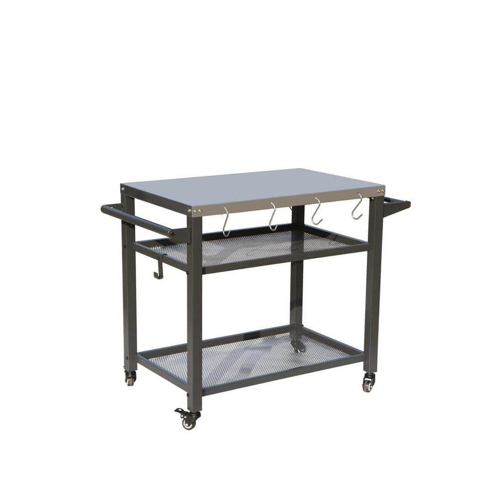 3-Shelf Outdoor Grill Table, Grill Cart with Wheels,with Stainless Steel Ta