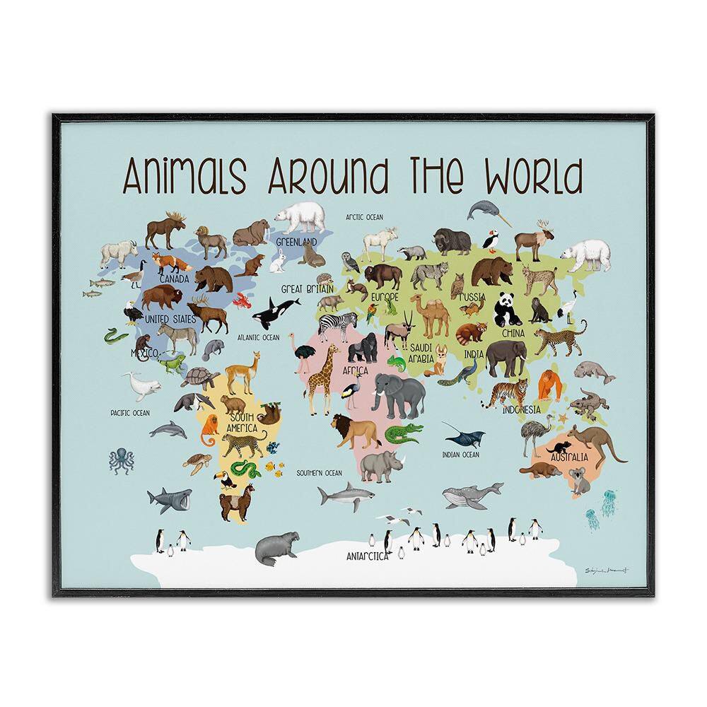 Animals Around The World Map by Stephanie Workman Marrott 1 Piece Black Framed Giclee Art Print 24 in. x 30 in. price history on PriceWatchPro